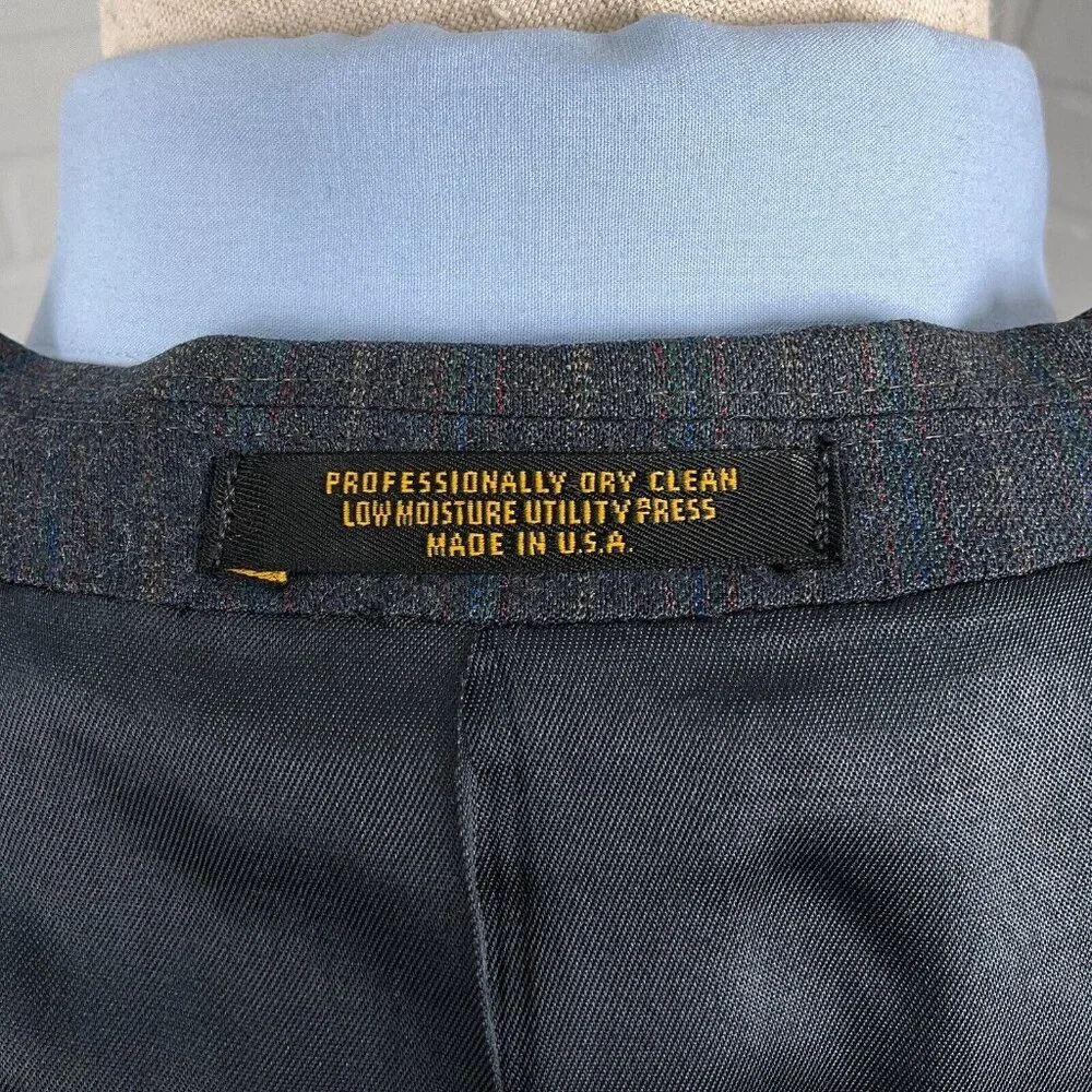 Evan Picone Blazer Men 42R Gray‎ Blue Stripe Classic Career Wool VTG USA 80s
